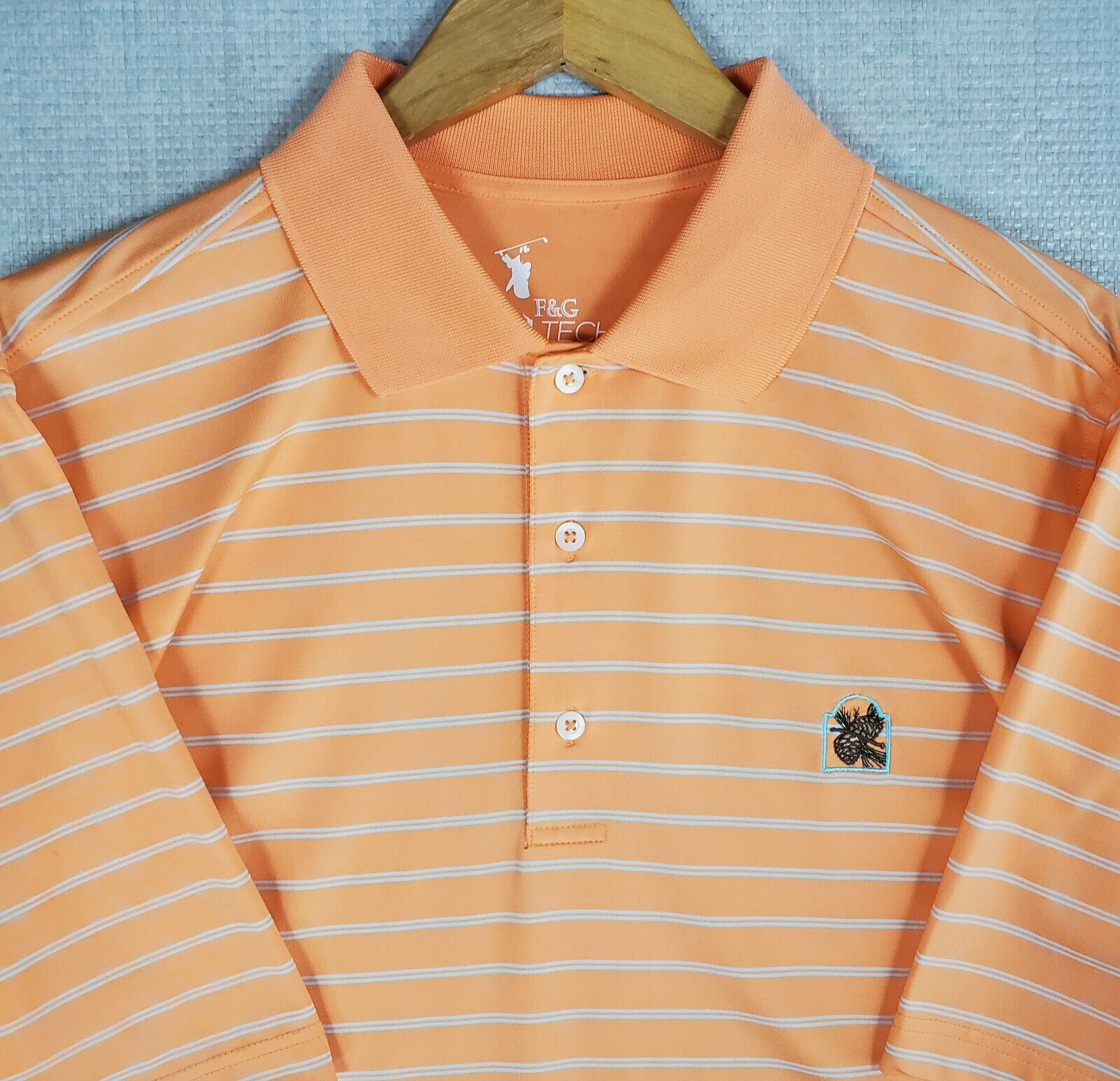 F&G TECH x MONTEREY PENINSULA CC Size Large Mens Polo Shirt Orange Wicking Golf