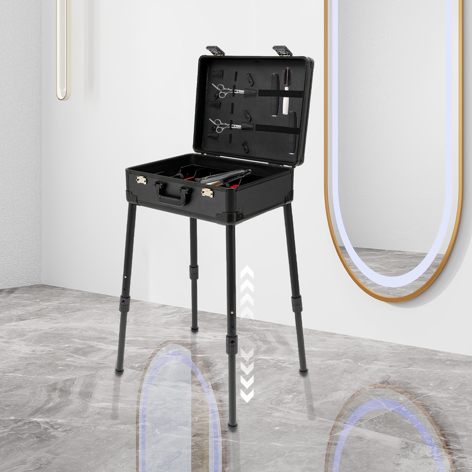 Large Capacity Professional Barber Stylist Suitcase w/Adjustable Stand Black