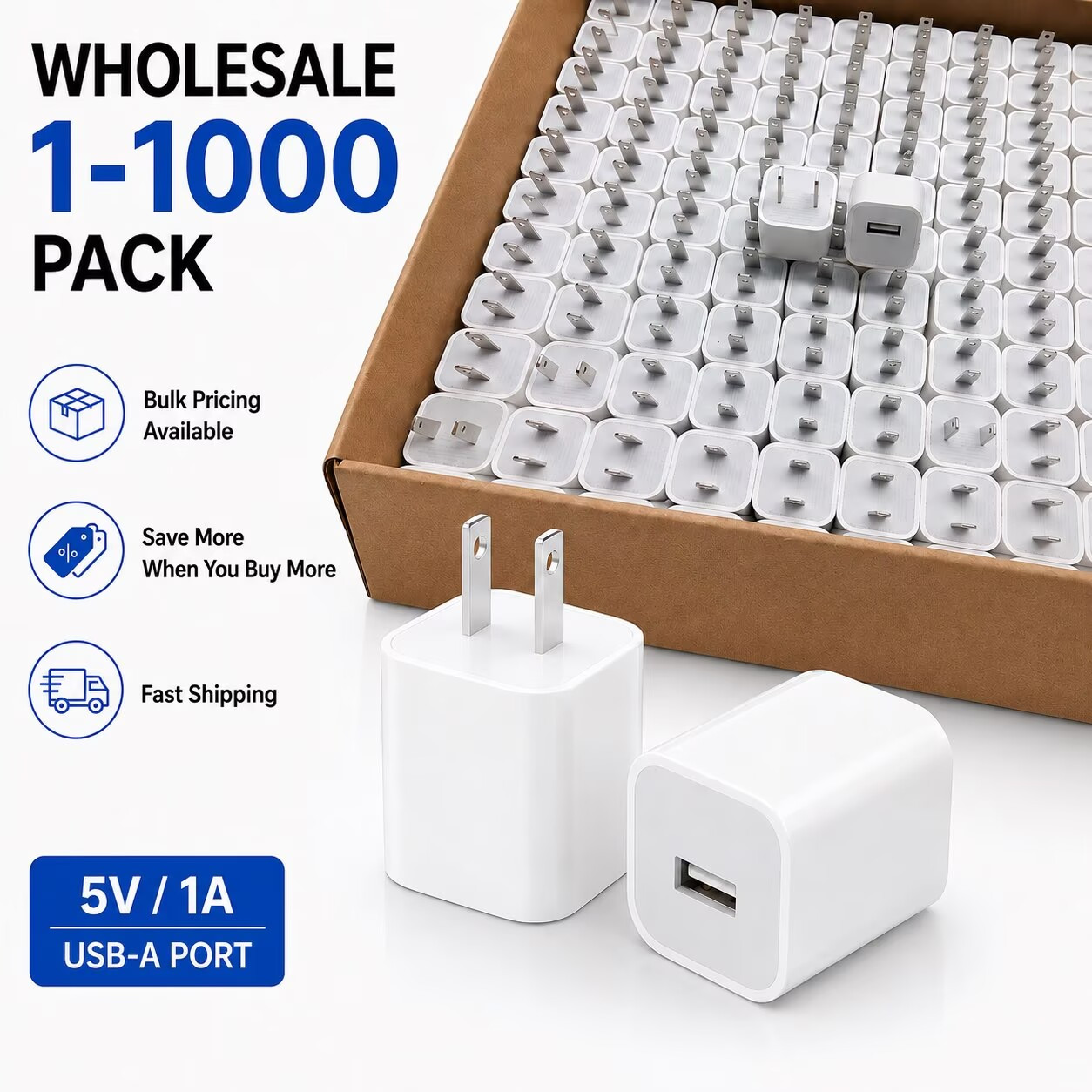 Lot 10/1000PCS Wall Charger 1A USB Port Plug Cube For Apple iPhone 6,7,8,X XS