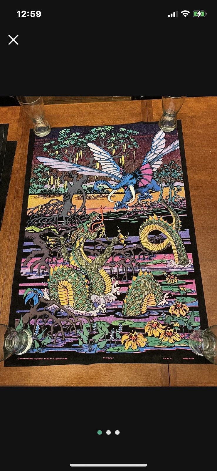 Vintage 1970s Blacklight Fuzzy Poster Mystical Creatures NOS Hippie psychedelic Vintage 1970s Blacklight Fuzzy Poster Mystical Creatures NOS Hippie psychedelic