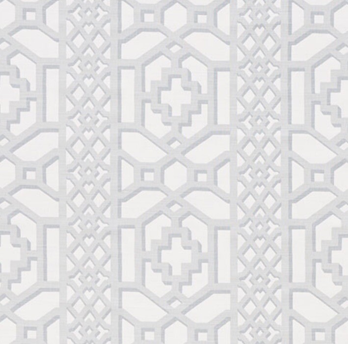 Schumacher Curtain Fabric \'ZANZIBAR TRELLIS - CLOUD\' 3.5 METRES Linen Blend