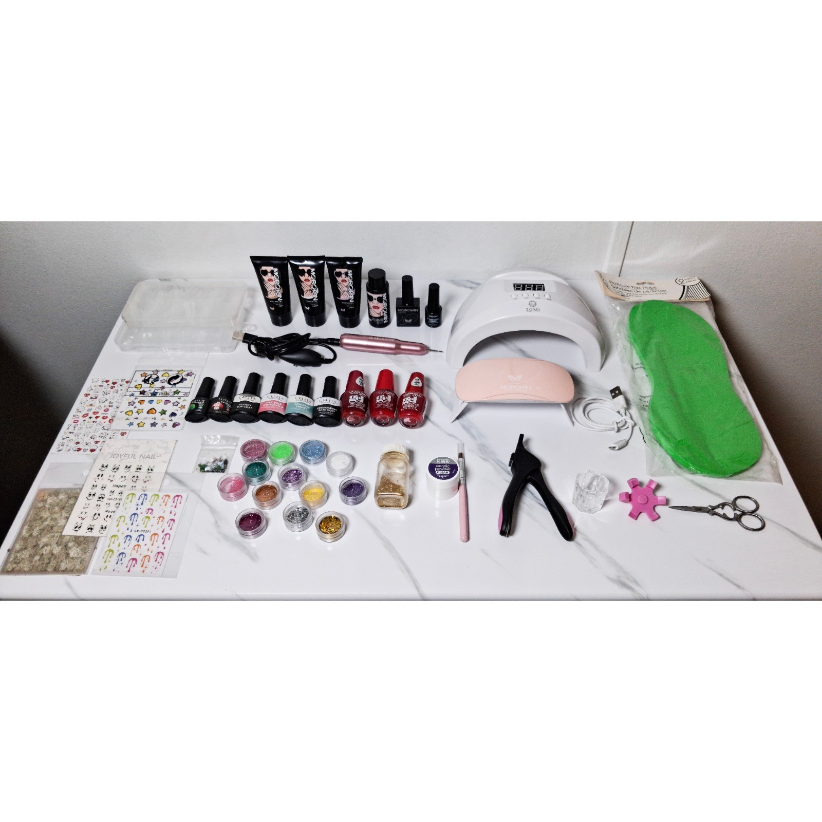 47pc Pro Nail Bundle LOMI UV Lamp E-File Poly Gel Acrylic Gel Polish Glitter