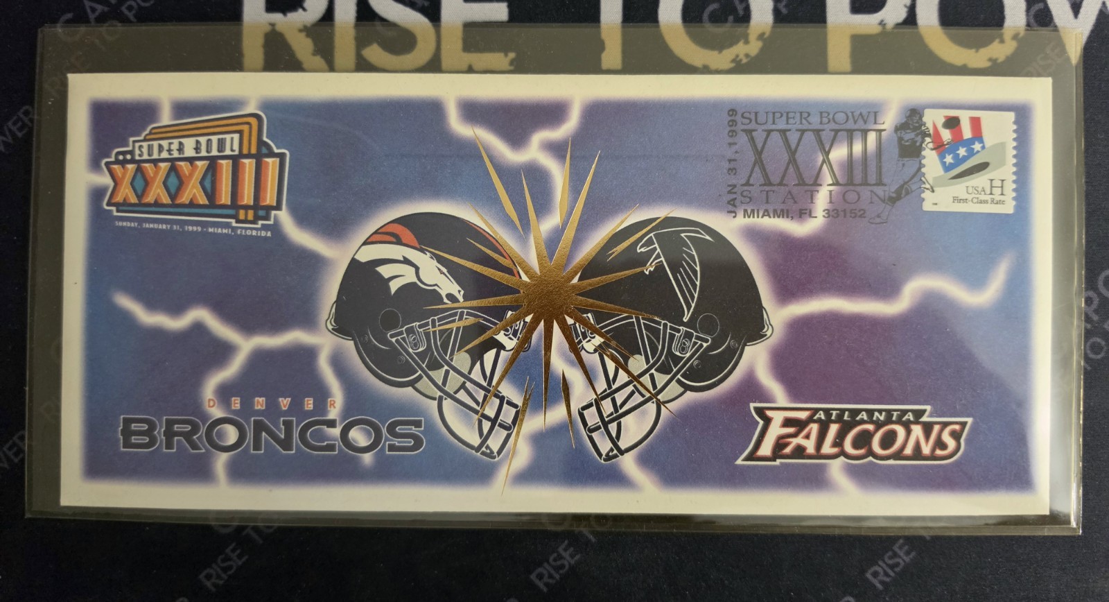 1999 Denver Broncos Falcons Super Bowl XXXIII Official USPS Collector\'s Envelope 1999 Denver Broncos Falcons Super Bowl XXXIII Official USPS Collector\'s Envelope