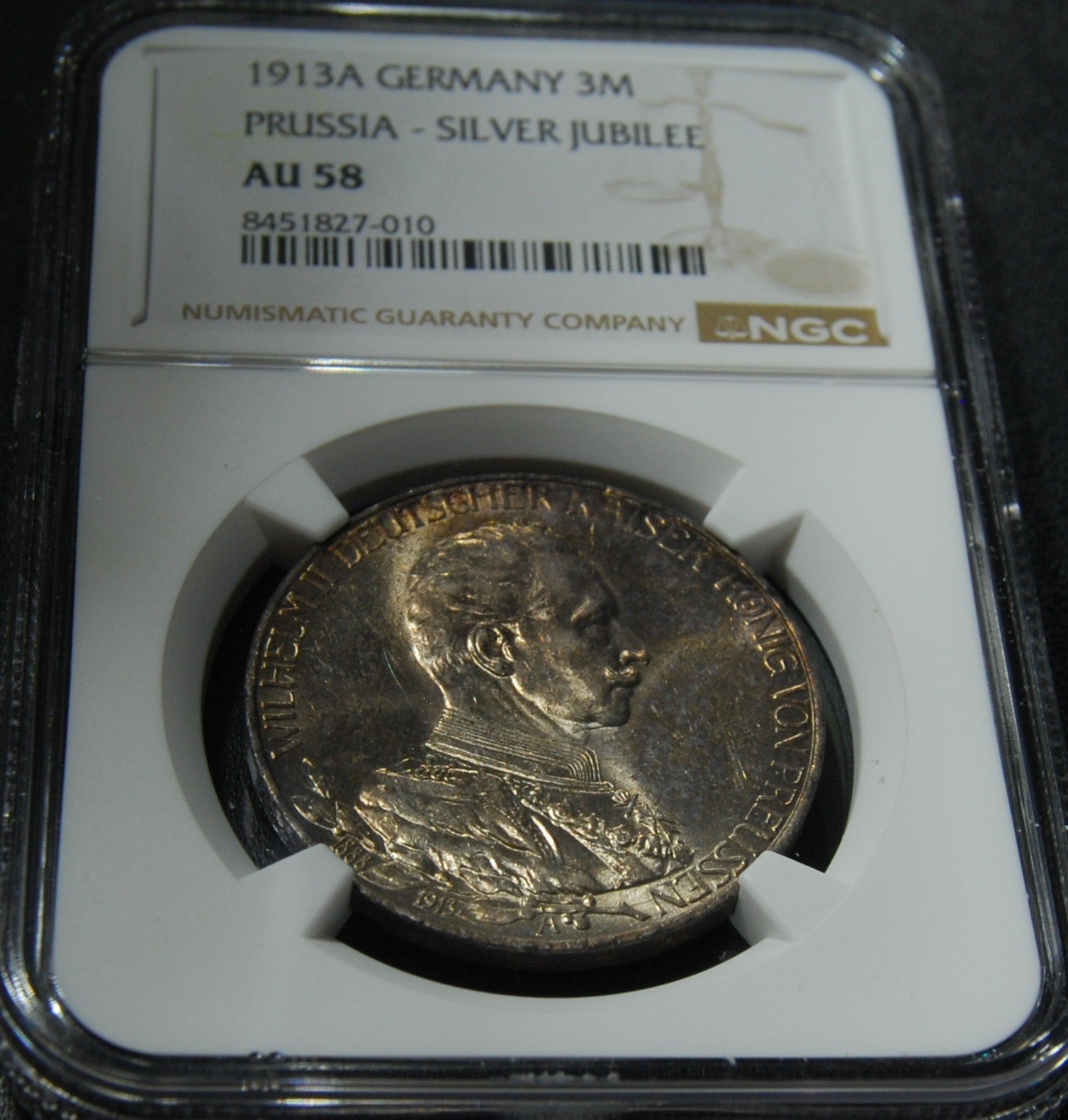 1913A Germany Silver 3 Mark Prussia-Silver Jubilee - NGC AU58 1913A Germany Silver 3 Mark Prussia-Silver Jubilee - NGC AU58