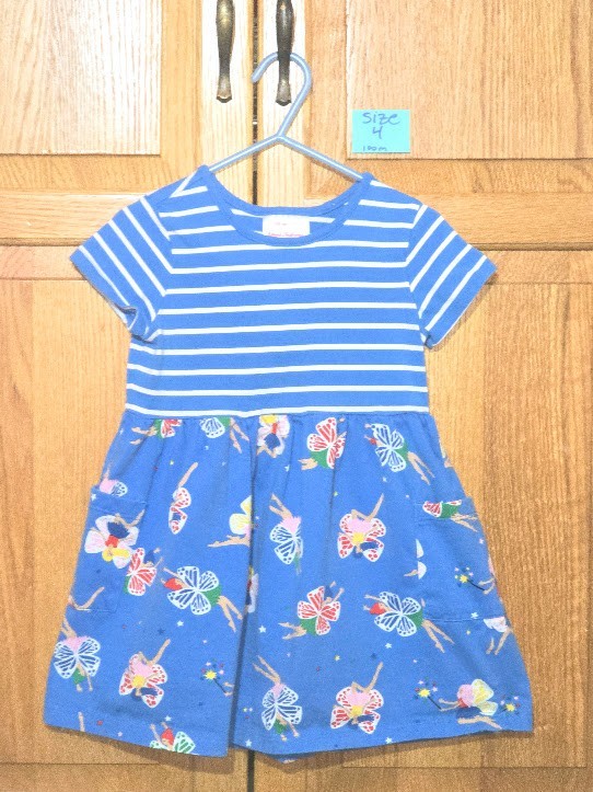 Hanna Andersson Girls Size 4 100cm Blue Fairy Stripe Dress, great condition