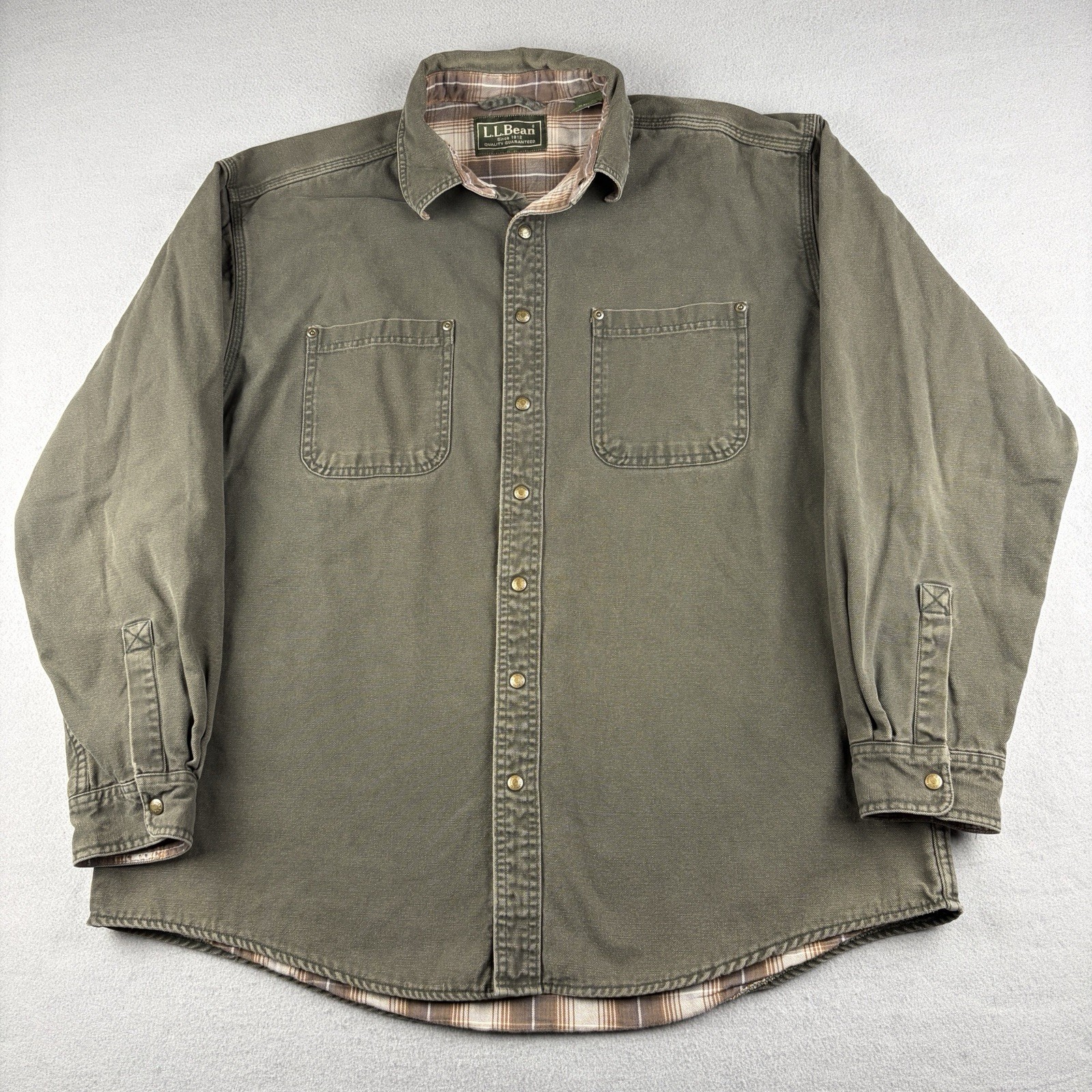Vintage 90s L.L.Bean Hurricane Shirt Jacket Men XL Olive Flannel Lined Canada
