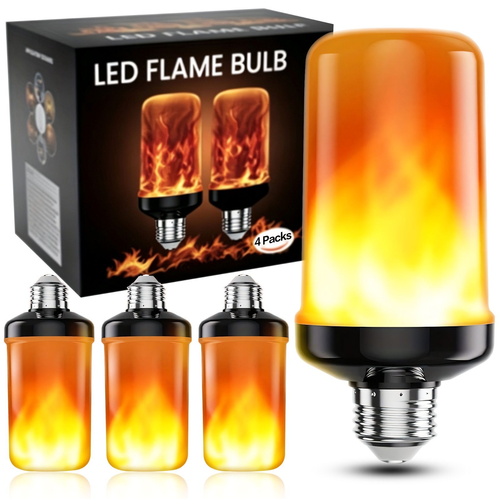 4Pack LED Flame Effect Bulb E26 5W 120V, Dimmable Fire Light, 1400K-1600K 4Pack LED Flame Effect Bulb E26 5W 120V, Dimmable Fire Light, 1400K-1600K