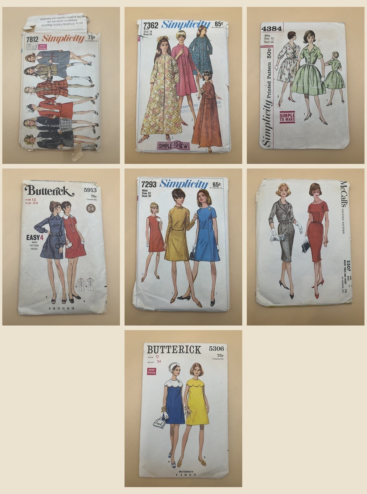 Lot 7 Vintage 1960s Womens Sewing Patterns Mod Dress Sheath Shirtwaist Robe