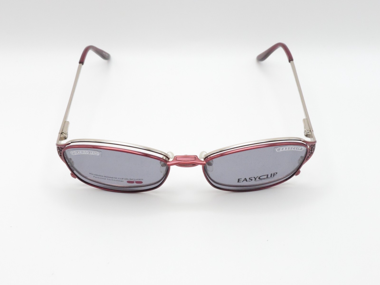 EASYCLIP EC174 EYEGLASS FRAMES W/MAGNETIC CLIP ON SUNGLASSES RED 51-16-135 NEW EASYCLIP EC174 EYEGLASS FRAMES W/MAGNETIC CLIP ON SUNGLASSES RED 51-16-135 NEW
