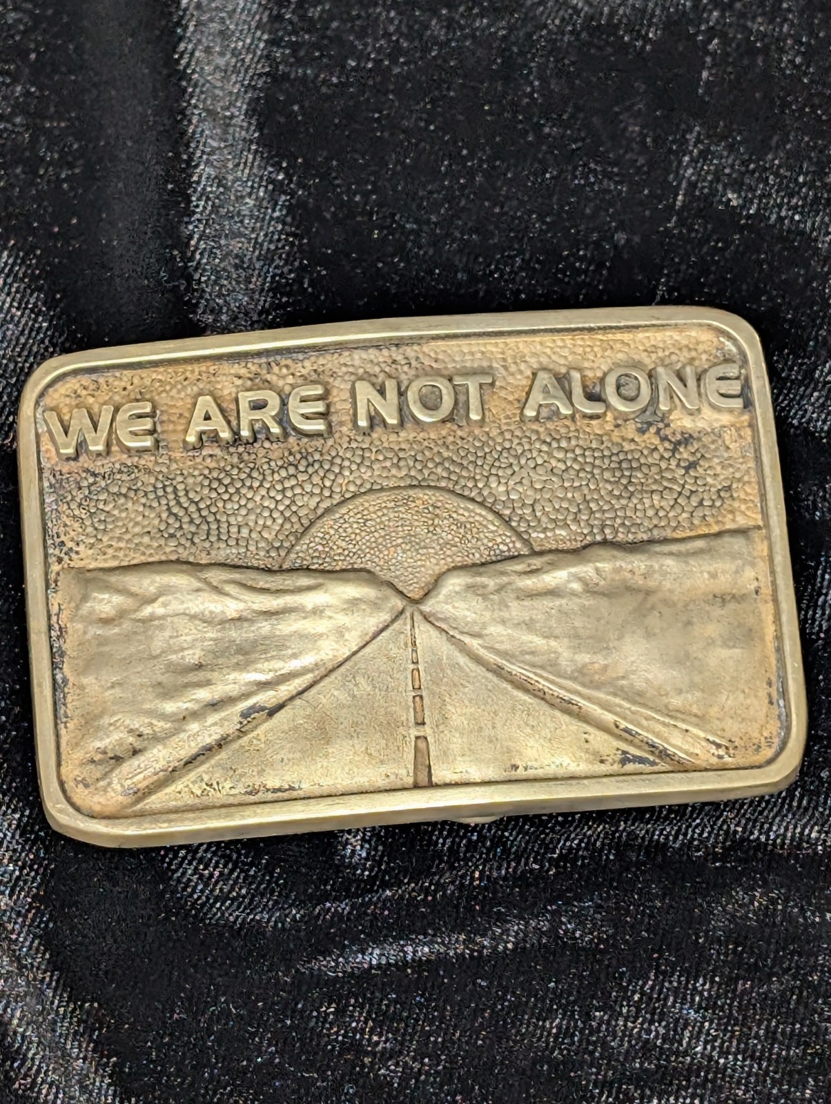 1977 Vintage We Are Not Alone Close Encounters Brass Belt Buckle Made in USA VTG 1977 Vintage We Are Not Alone Close Encounters Brass Belt Buckle Made in USA VTG