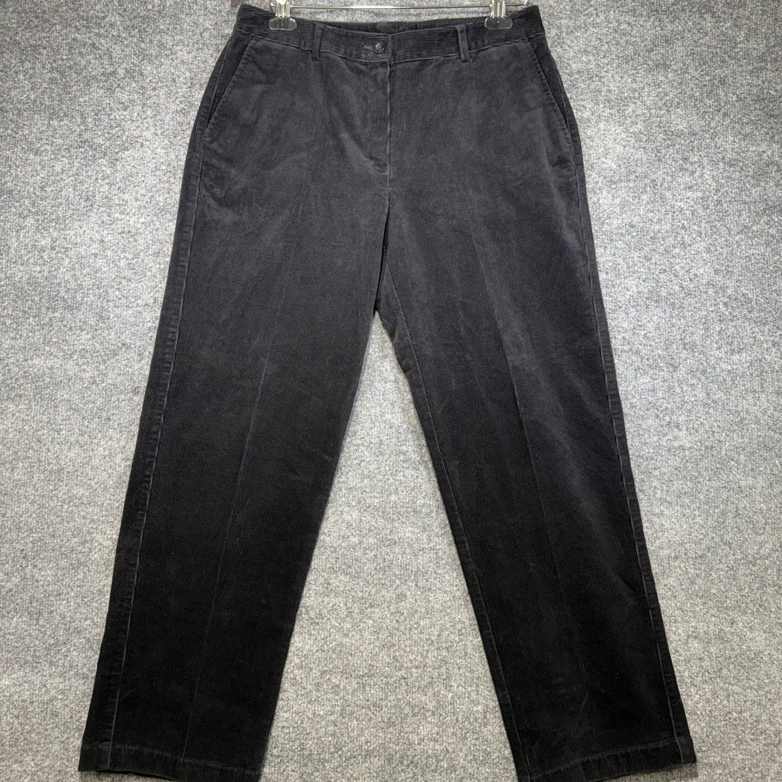 L.L.Bean Favorite Fit Corduroy Pants Women 10 (32x30) Black Straight Leg Stretch