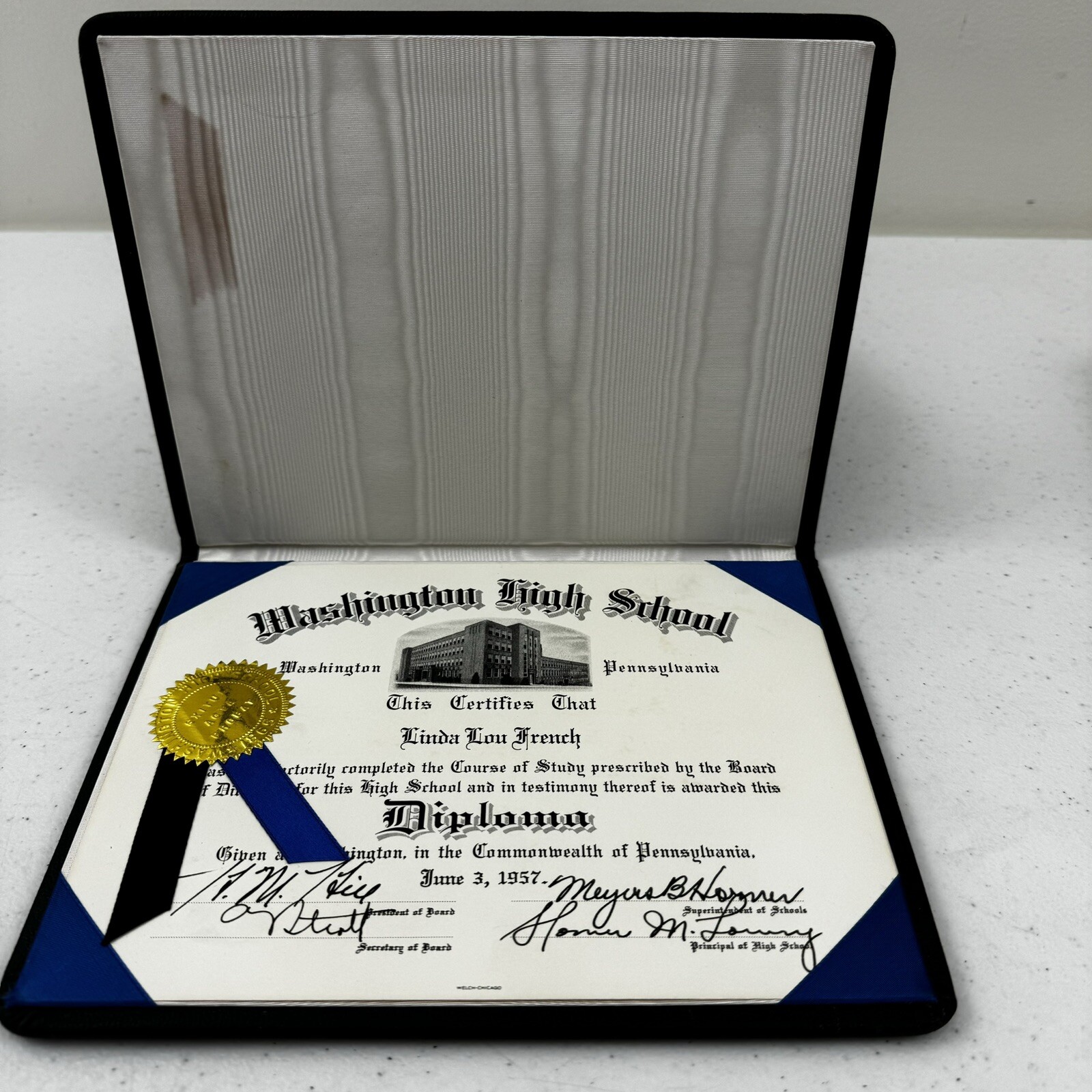 Vintage 1957 Washington High School Diploma Washington Pennsylvania Vintage 1957 Washington High School Diploma Washington Pennsylvania