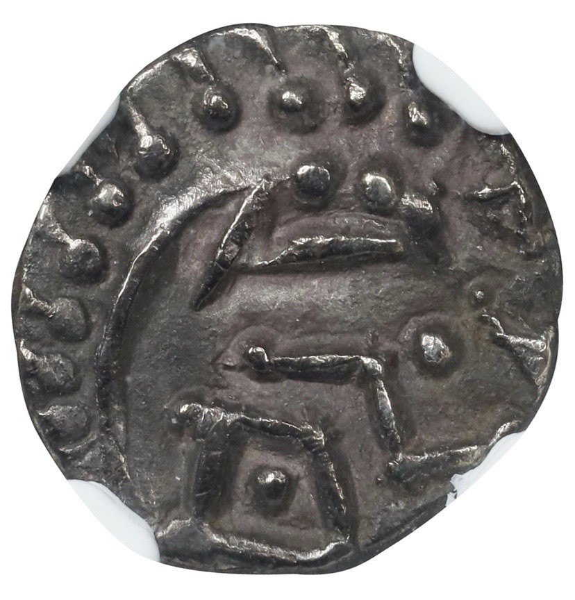 ANGLO-SAXON England 695-740 AD, Continental Issue Silver Sceat S-790c, NGC AU55 ANGLO-SAXON England 695-740 AD, Continental Issue Silver Sceat S-790c, NGC AU55