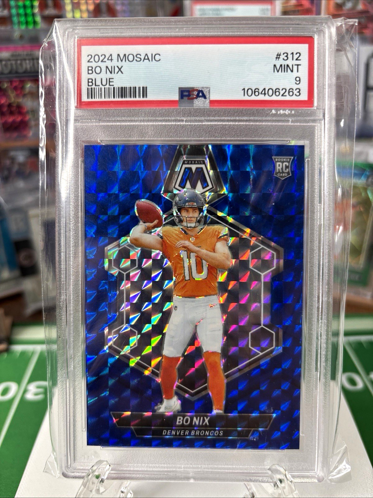 2024 Panini Mosaic Rookies Bo Nix #312 Blue Mosaic Prizm /99 RC PSA 9 Broncos