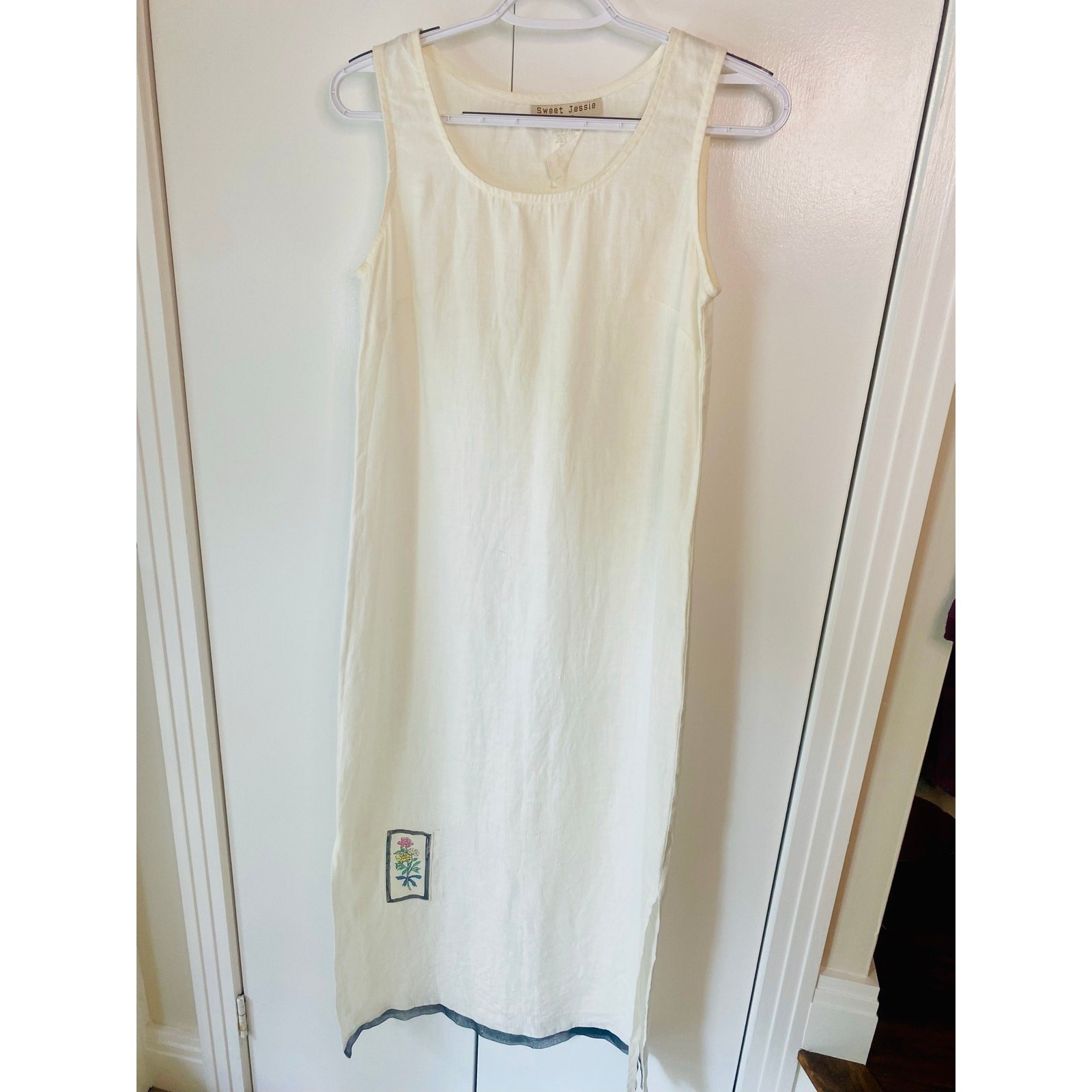 Vintage Sweet Jessie 100% Linen Maxi Dress White Sz PS Cottagecore
