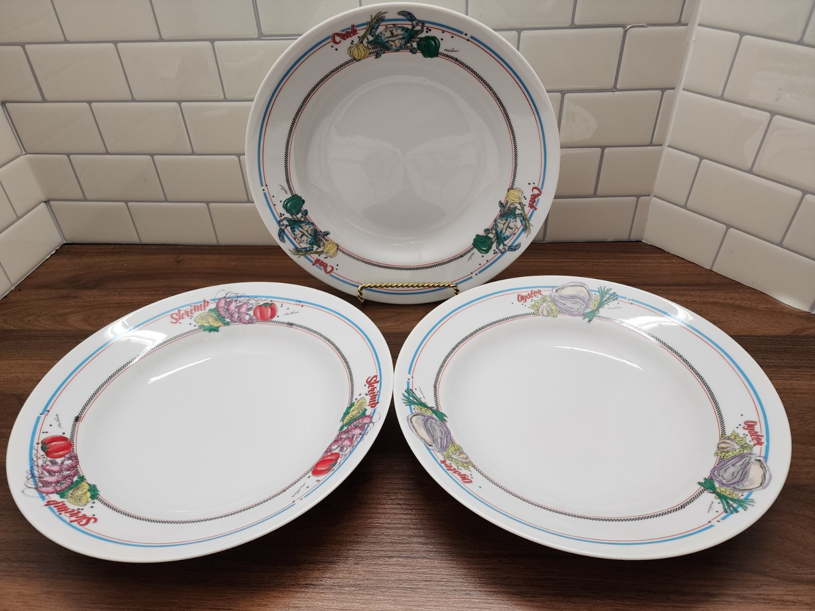 Set of 3 Vtg 1986 Cajun Classics Seafood Chowder Gumbo Soup Bowl Plates Japan Set of 3 Vtg 1986 Cajun Classics Seafood Chowder Gumbo Soup Bowl Plates Japan