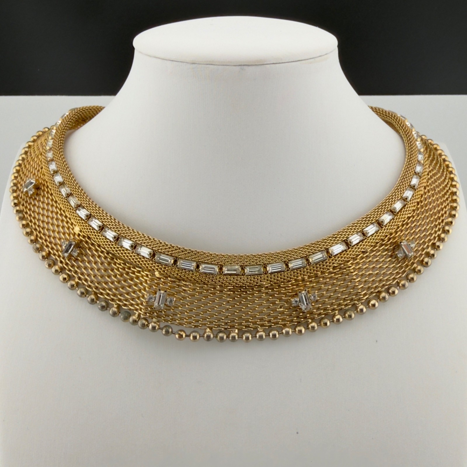 Vintage Hattie Carnegie Mesh Collar Necklace Gold Tone Rhinestone READ Vintage Hattie Carnegie Mesh Collar Necklace Gold Tone Rhinestone READ