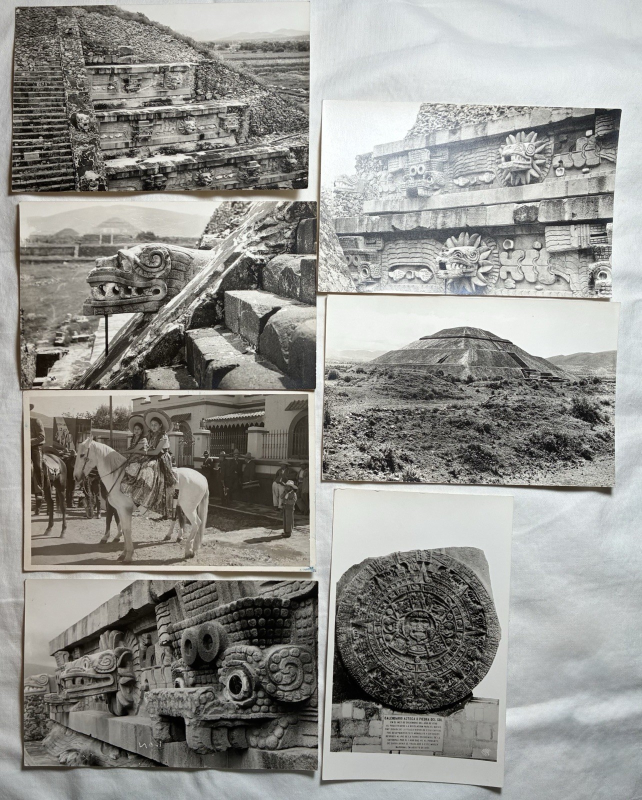 7 Vintage Mexico RPPC Postcards Lot Teotihuacan Pyramid Aztec Calendar Stone
