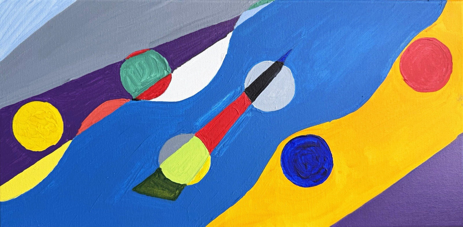 Abstract Geometric Painting Blue Yellow Purple With Circles Abstract Theme