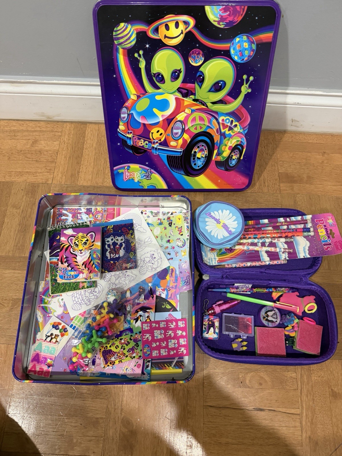 Vintage Lisa Frank Alien Metal Jumbo Tin Zoomer & Zorbit Astro And More