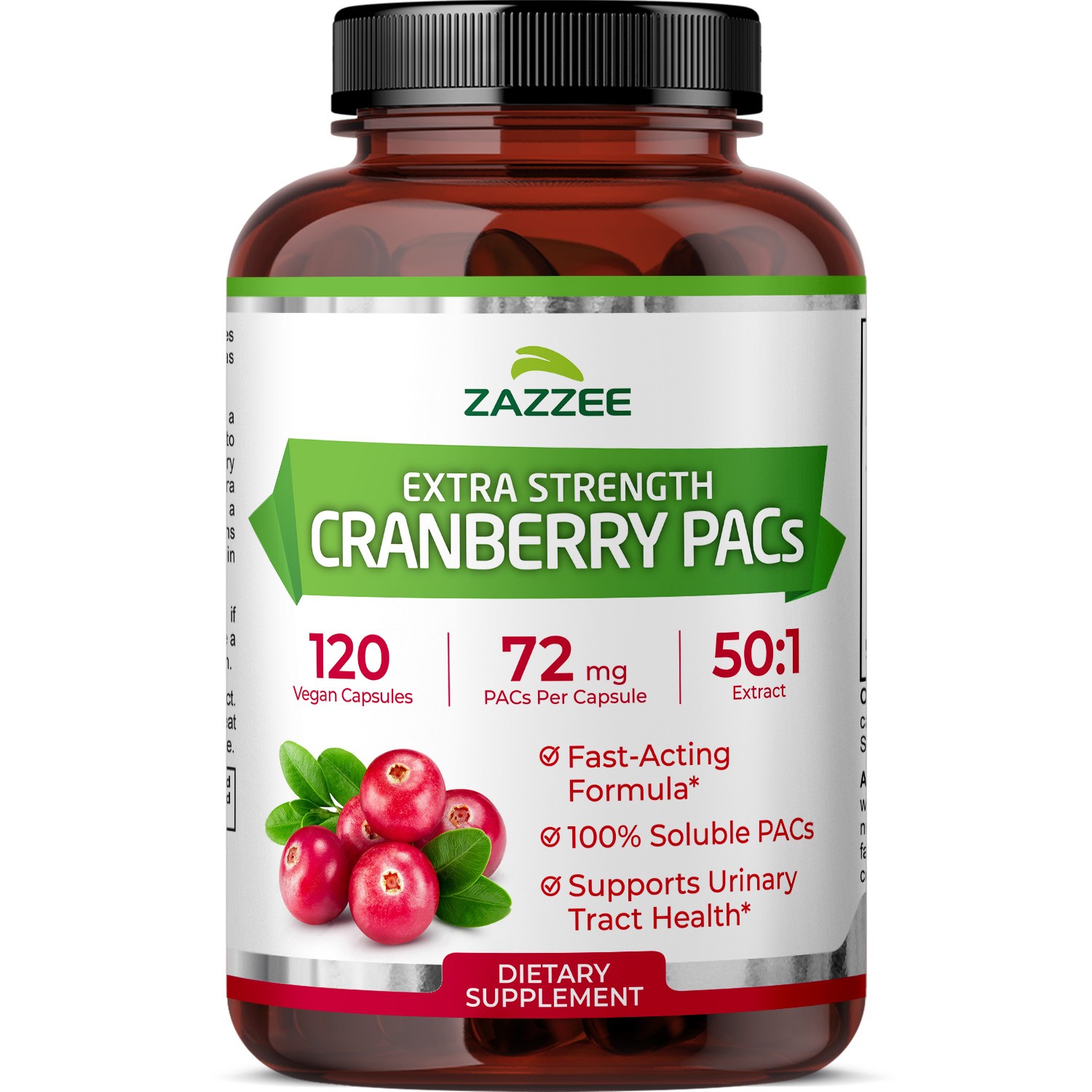 Zazzee Extra Strength Cranberry PACs, 72 mg PACs per Capsule, 120 Vegan Capsules