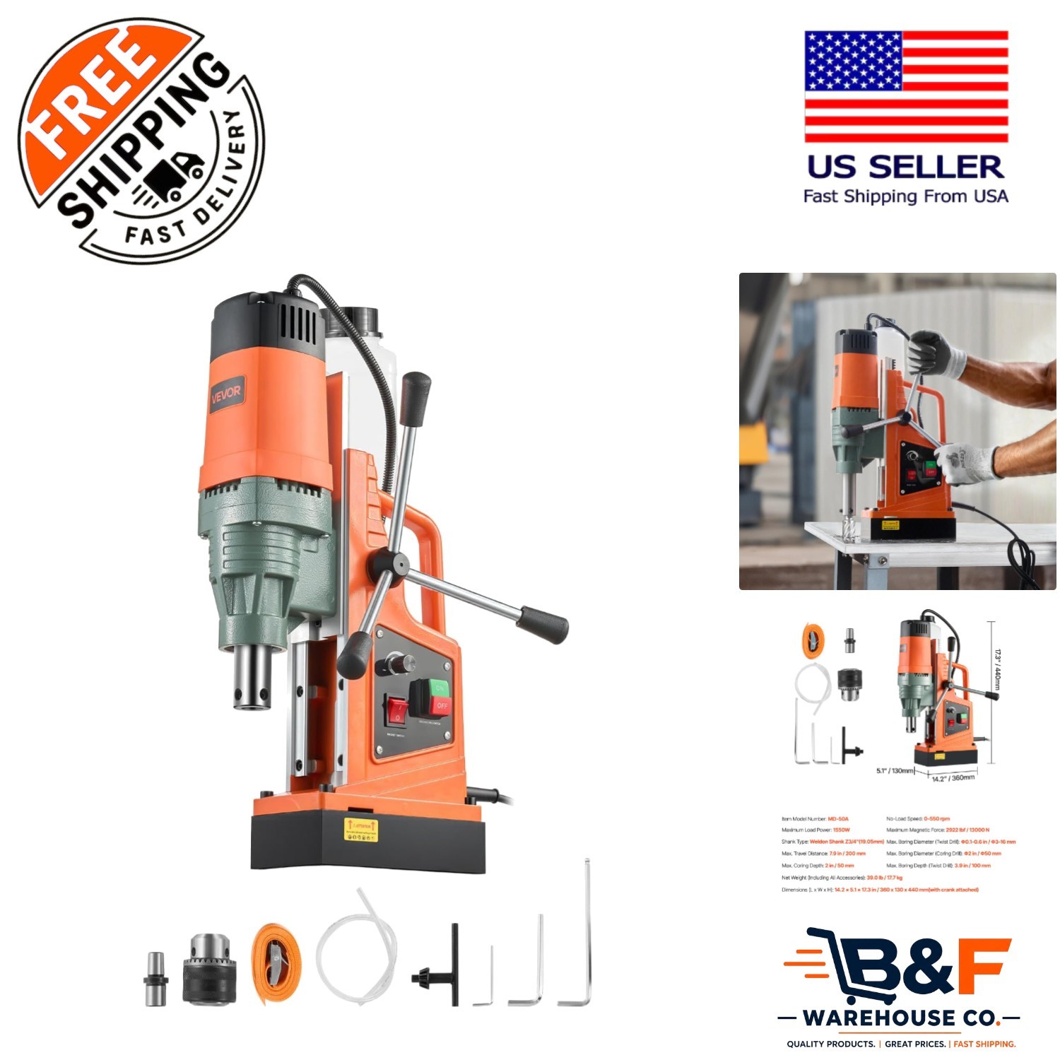 Compact 1550W Magnetic Drill Press for I-Beam Steel Fabrication - 2922 lbf Power Compact 1550W Magnetic Drill Press for I-Beam Steel Fabrication - 2922 lbf Power