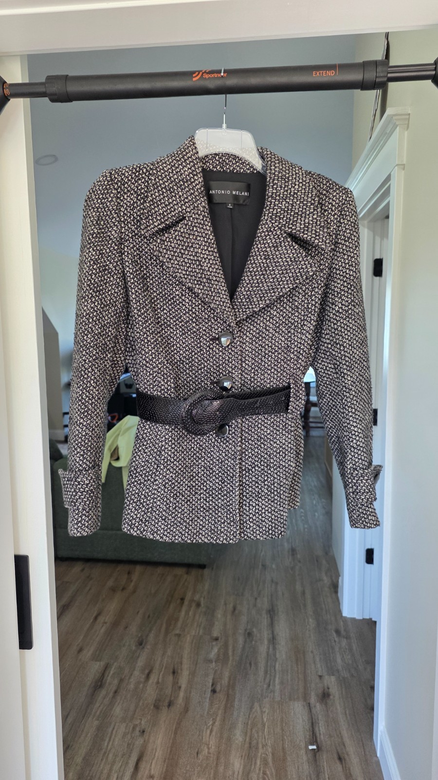 Womens Antonio Melani Black And White Tweed Blazer With Belt Size 6 Womens Antonio Melani Black And White Tweed Blazer With Belt Size 6