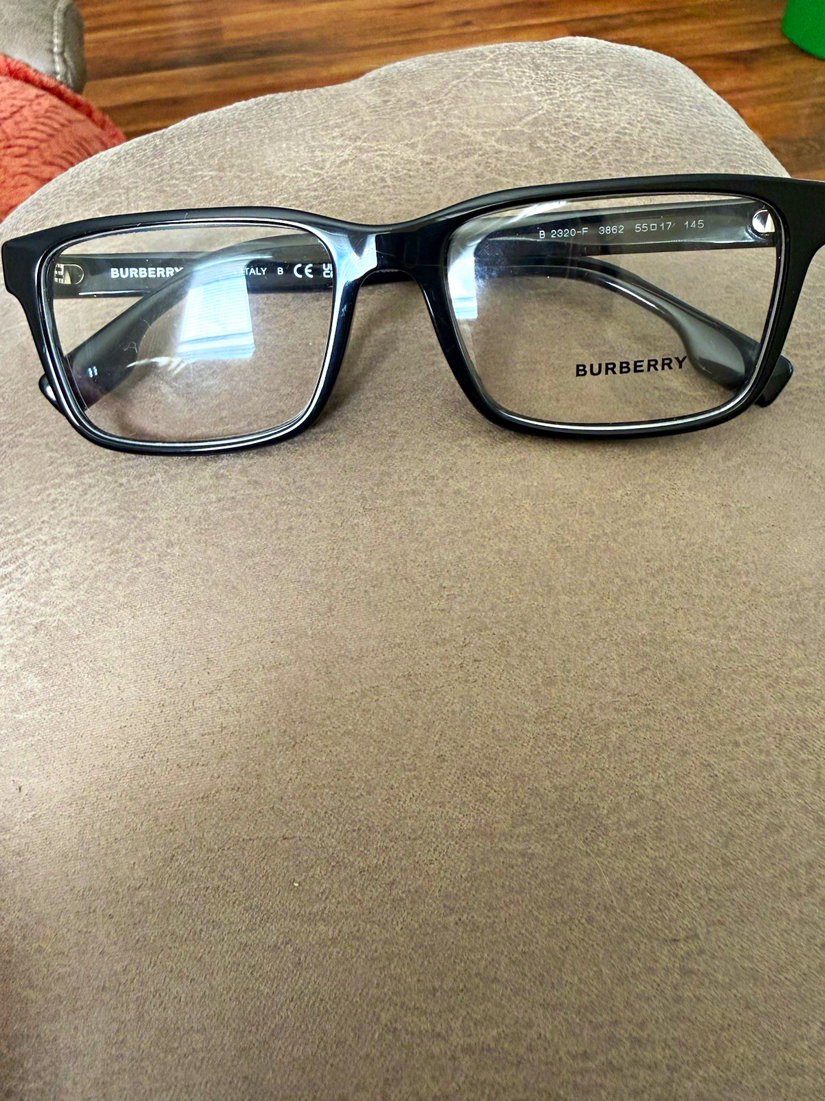 Burberry B 2320-F 3862 Black Rectangular Full Rim Plastic 55-17-145 Burberry B 2320-F 3862 Black Rectangular Full Rim Plastic 55-17-145