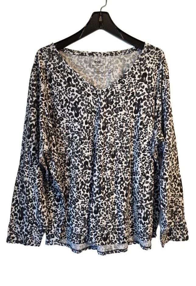 EVRI Plus Size Printed Peasant Blouse Black White 2X EVRI Plus Size Printed Peasant Blouse Black White 2X