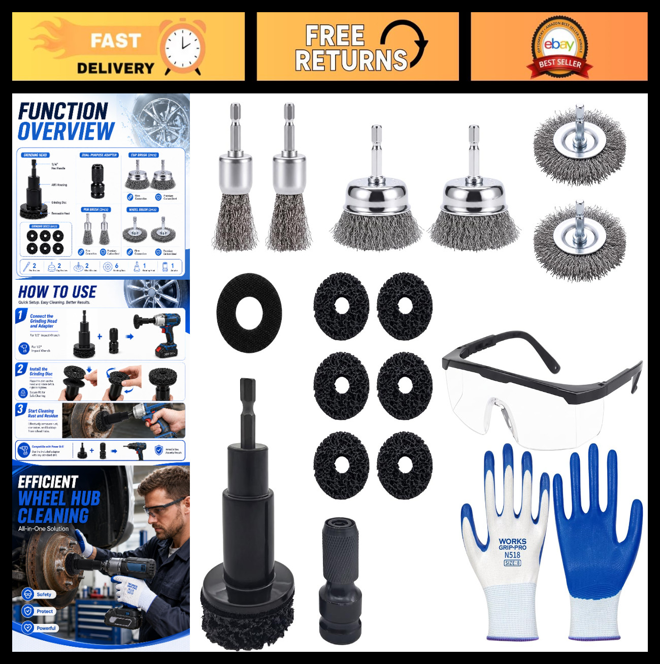 18 PCS Wheel Hub Cleaning Tool Kit, Wheel Stud Rust Remover Tool with Safety 18 PCS Wheel Hub Cleaning Tool Kit, Wheel Stud Rust Remover Tool with Safety