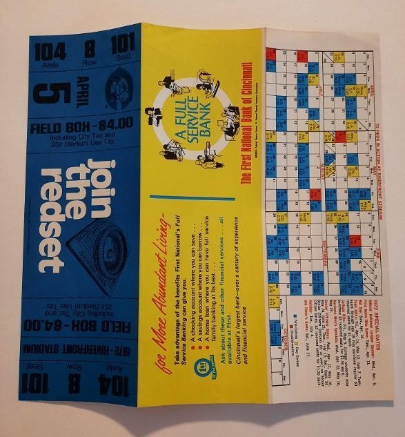 Vintage 1972 Cincinnati Reds Schedule & Riverfront Seating Chart Rose Bench Vintage 1972 Cincinnati Reds Schedule & Riverfront Seating Chart Rose Bench