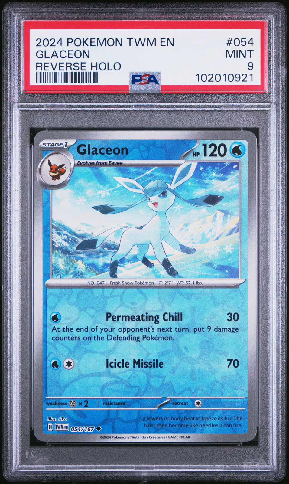 2024 POKEMON TWM EN #054 GLACEON PSA 9 POP 17 TWILIGHT MASQUERADE #54