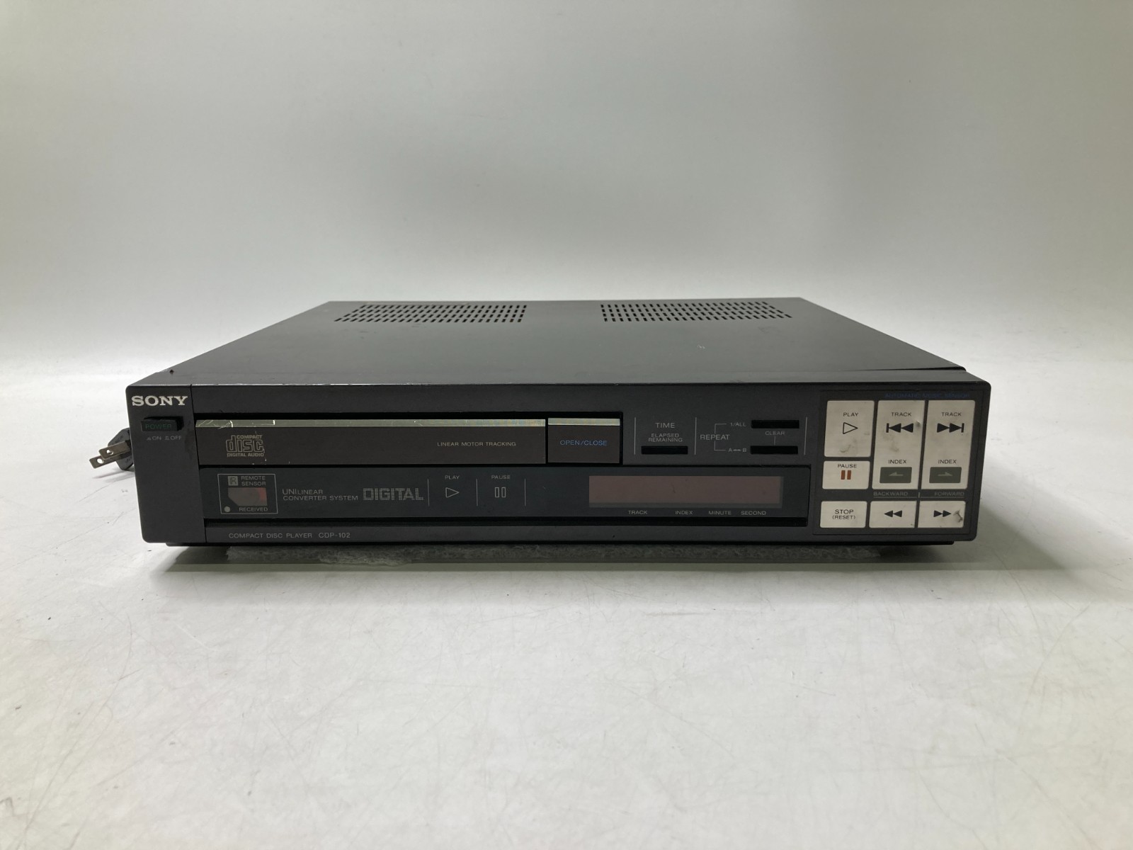 Vintage Sony CDP-102 CD Player. Stuck Disc Tray. Reads Discs. *Parts