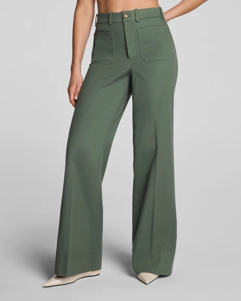 Spanx Supersmooth Stretch Twill Wide Leg Pant Eucalyptus Green Large Reg NWT