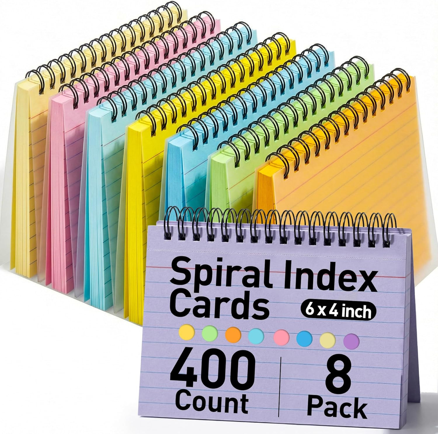 400PCS Spiral Index Cards 4X6, Flash Cards for Studying, Colored | 400PCS Spiral Index Cards 4X6, Flash Cards for Studying, Colored |