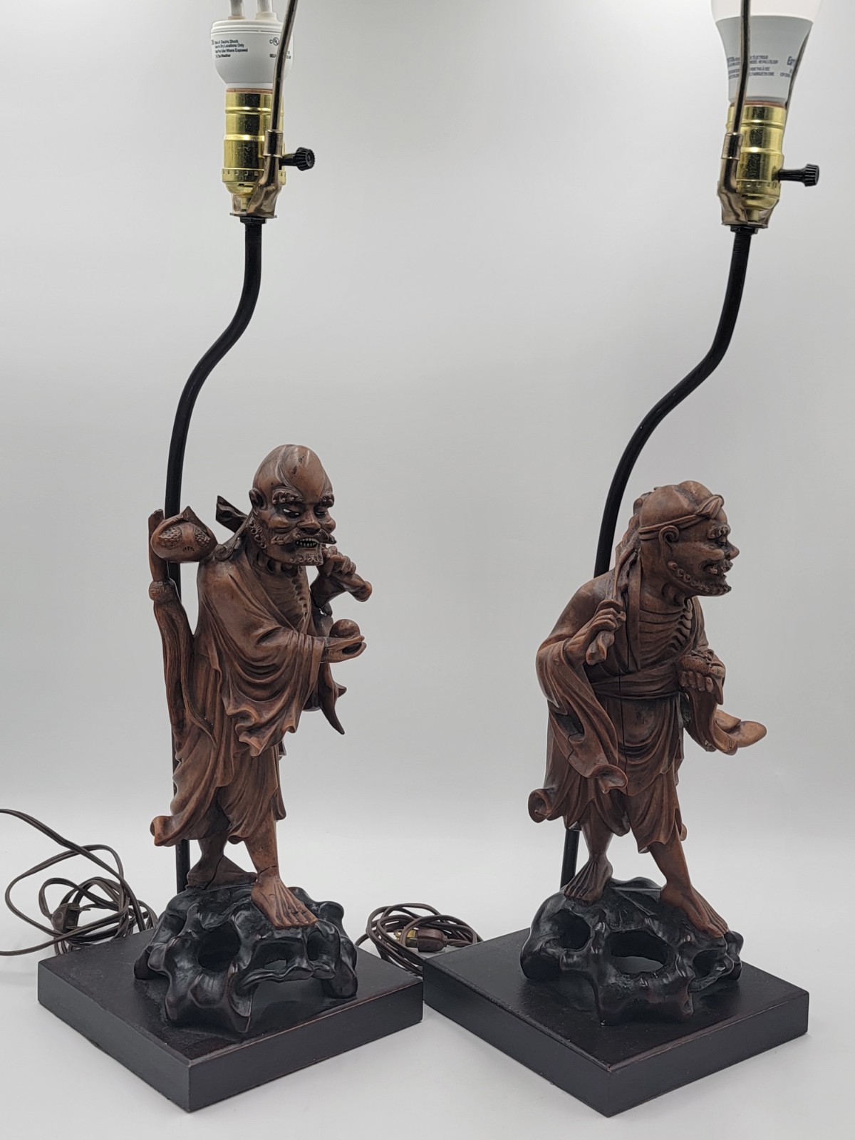 Pair Of Antique C 1910's Chinese Handcarved Boxwood Statues Made Into Lampshades Pair Of Antique C 1910's Chinese Handcarved Boxwood Statues Made Into Lampshades
