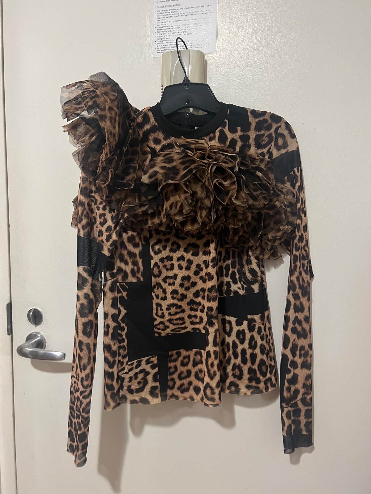 H&M Studio 2022 Leopard Print Long Sleeve Knit Statement Top Woven Ruffle H&M Studio 2022 Leopard Print Long Sleeve Knit Statement Top Woven Ruffle