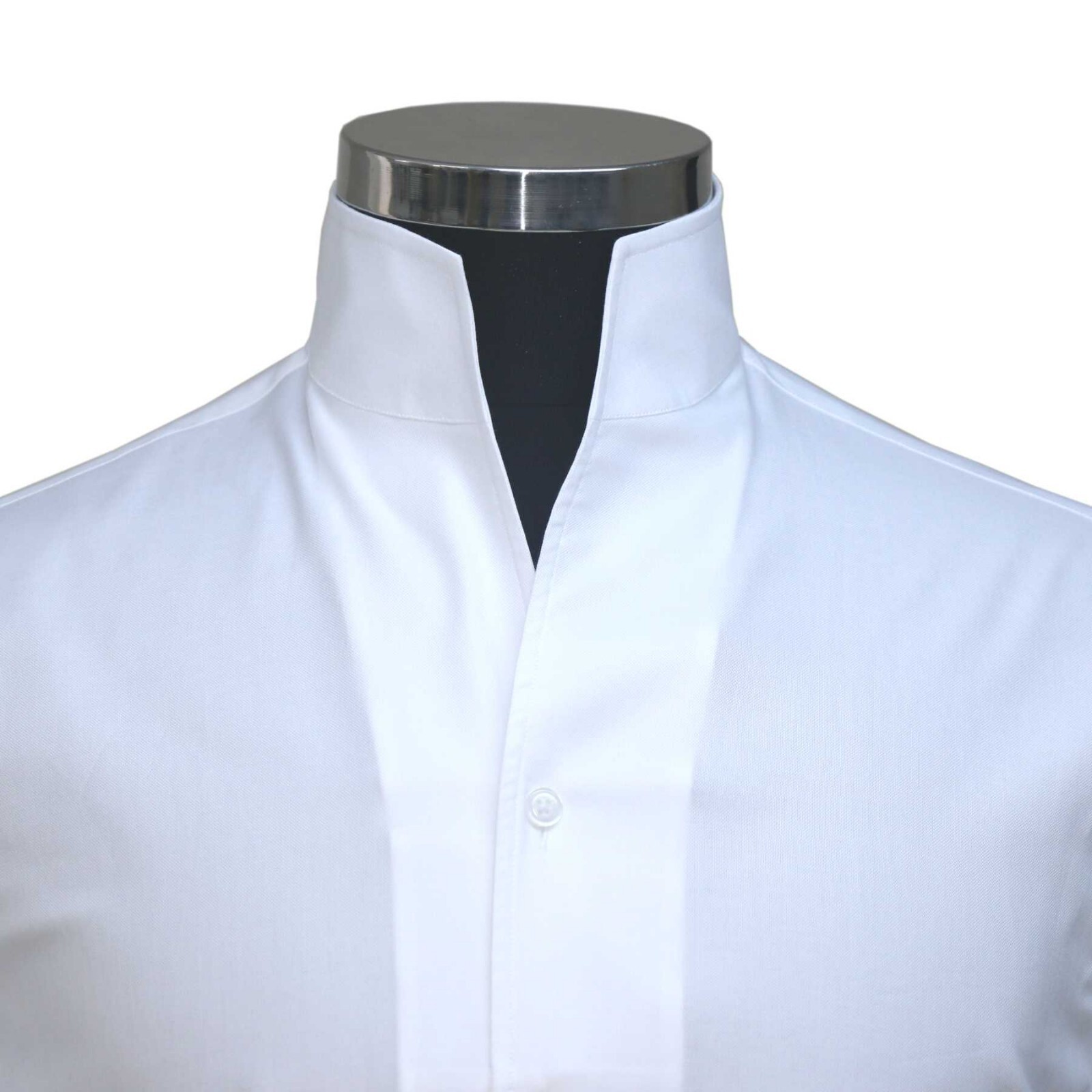 Men White High Open Band One Piece Collar 100% Cotton Shirt Groom Wedding Outfit