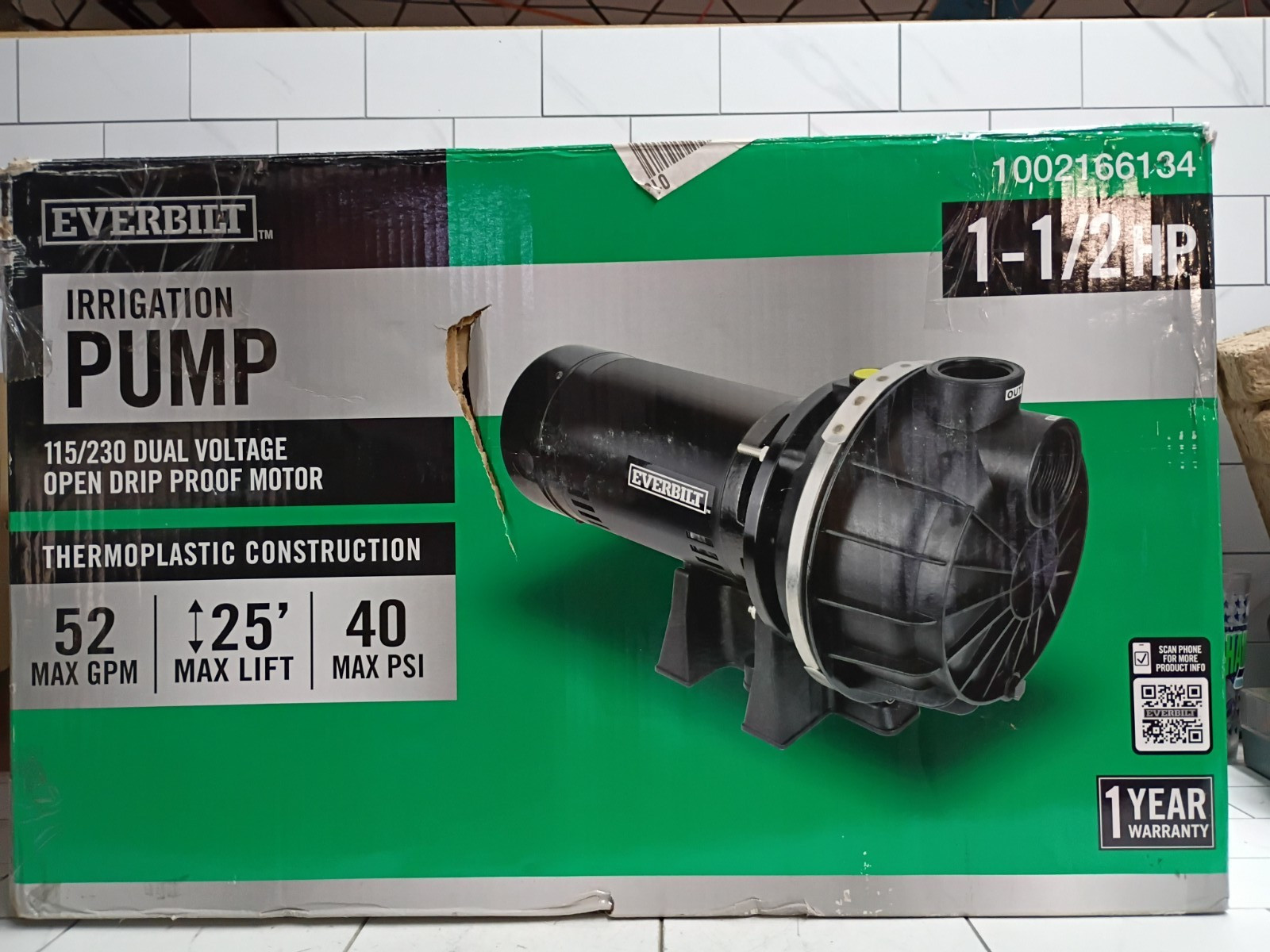 Everbilt HDLS15P Lawn Irrigation Pump Plastic 1-1/2HP, 52 GPM OPEN BOX Everbilt HDLS15P Lawn Irrigation Pump Plastic 1-1/2HP, 52 GPM OPEN BOX