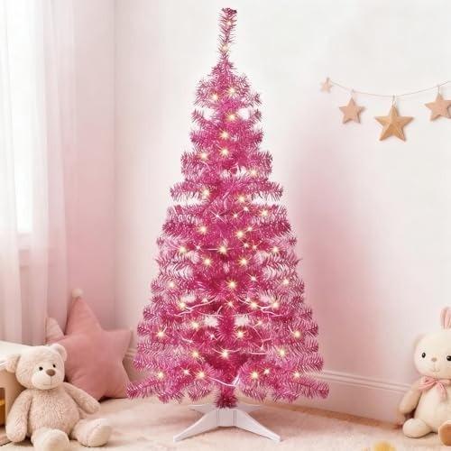 Stunning 4FT Pink Tinsel Christmas Tree with 8 Lighting Modes forFestive Decor