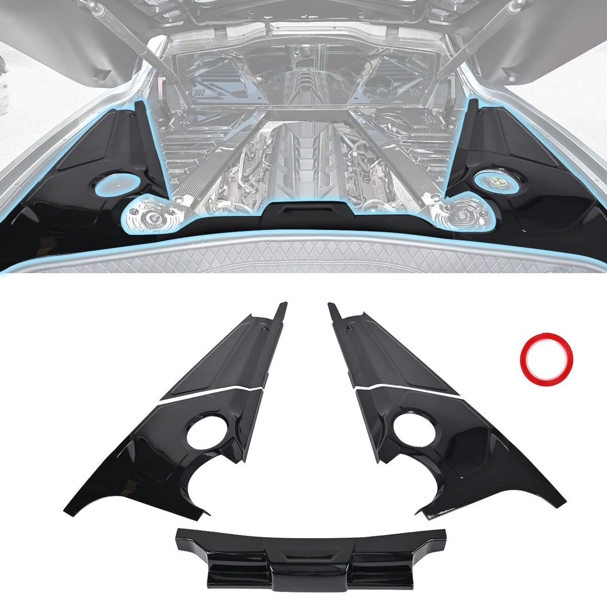 Glossy Flash Engine Bay Trim Panel Appearance Covers Set For Corvette C8 2020-Up