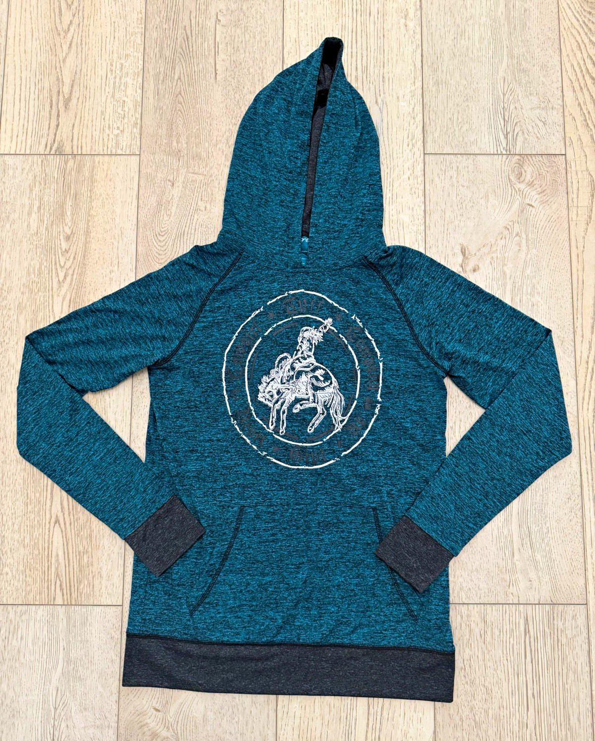 Cowgirl Tuff Co. Half Zip Pullover Hoodie M Teal/Gray Western Graphic MPN 100227 Cowgirl Tuff Co. Half Zip Pullover Hoodie M Teal/Gray Western Graphic MPN 100227