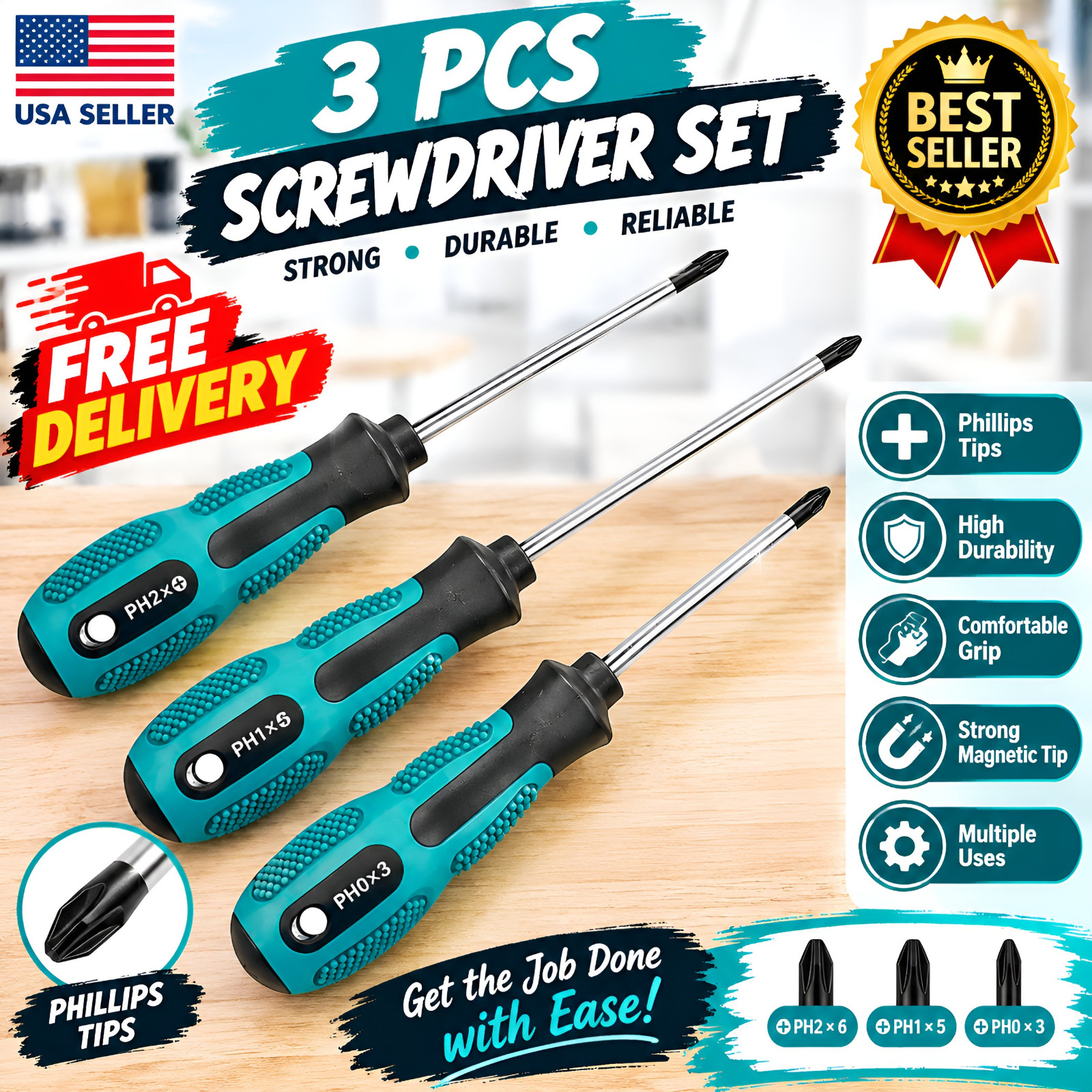 JIS Screwdriver Set #1#2#3) – Magnetic Tips, S2 Alloy Steel, Meets JIS B4 US JIS Screwdriver Set #1#2#3) – Magnetic Tips, S2 Alloy Steel, Meets JIS B4 US