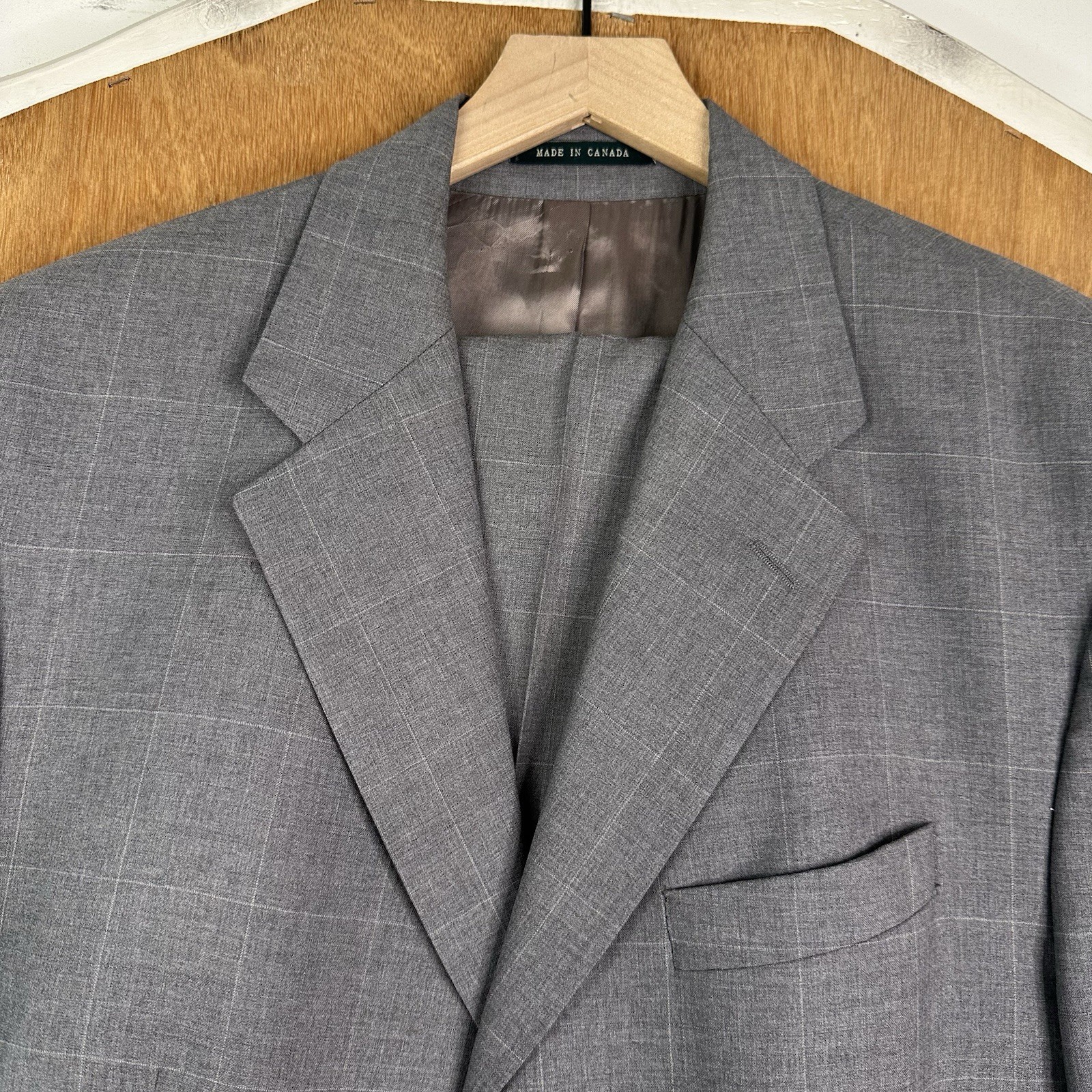VTG Lauren Ralph Lauren Suit Mens 42L Gray Windowpane 3 Button Wool Pants 36x30 VTG Lauren Ralph Lauren Suit Mens 42L Gray Windowpane 3 Button Wool Pants 36x30