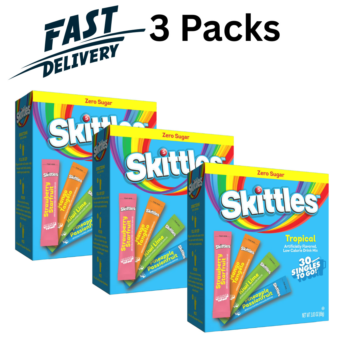 Skittles Tropical Singles To Go Zero Sugar Drink Mix 30 Ct Packets 3 Pack