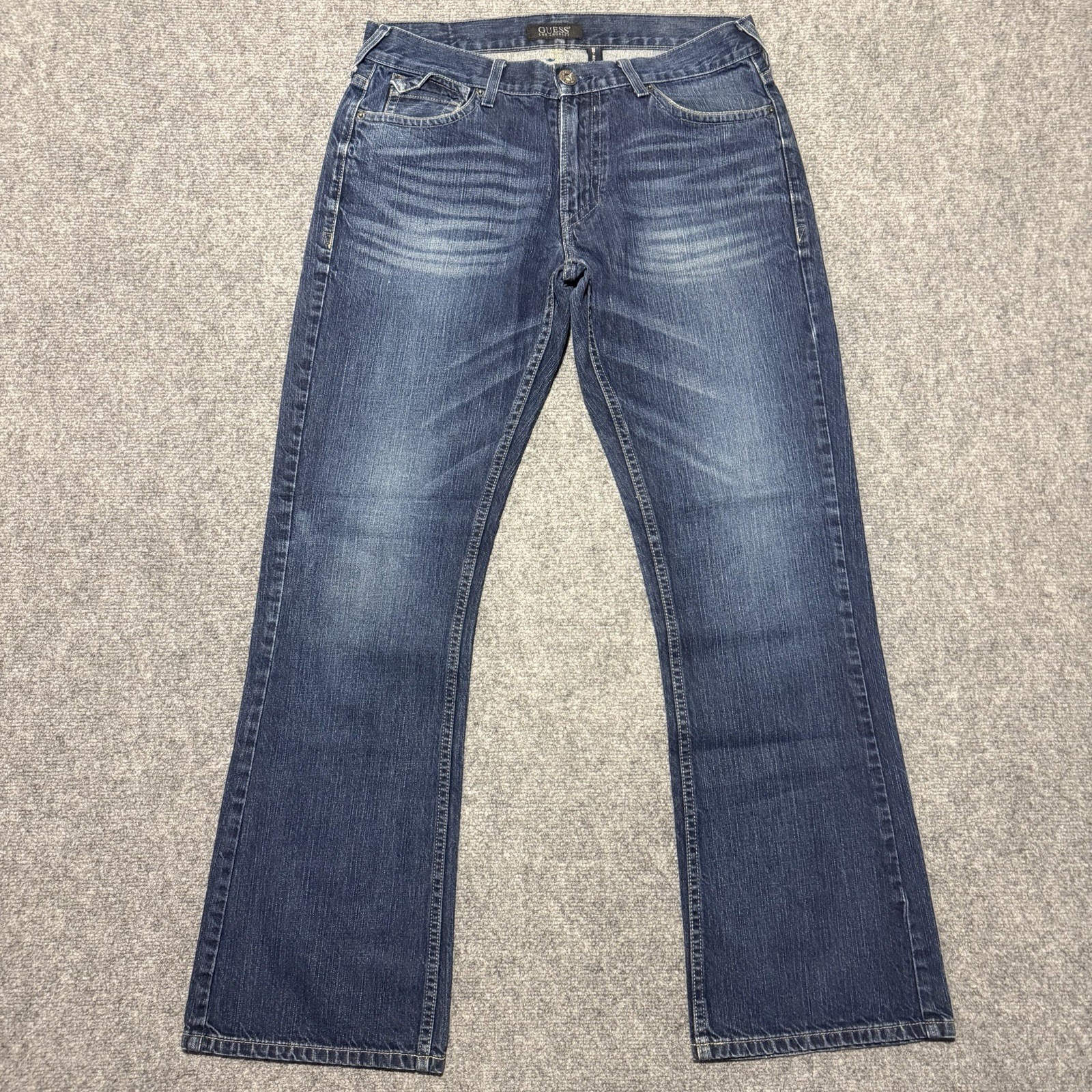 Guess Denim Jeans Mens 34x32 Blue Falcon Slim Boot Premium Y2K Distressed Faded Guess Denim Jeans Mens 34x32 Blue Falcon Slim Boot Premium Y2K Distressed Faded