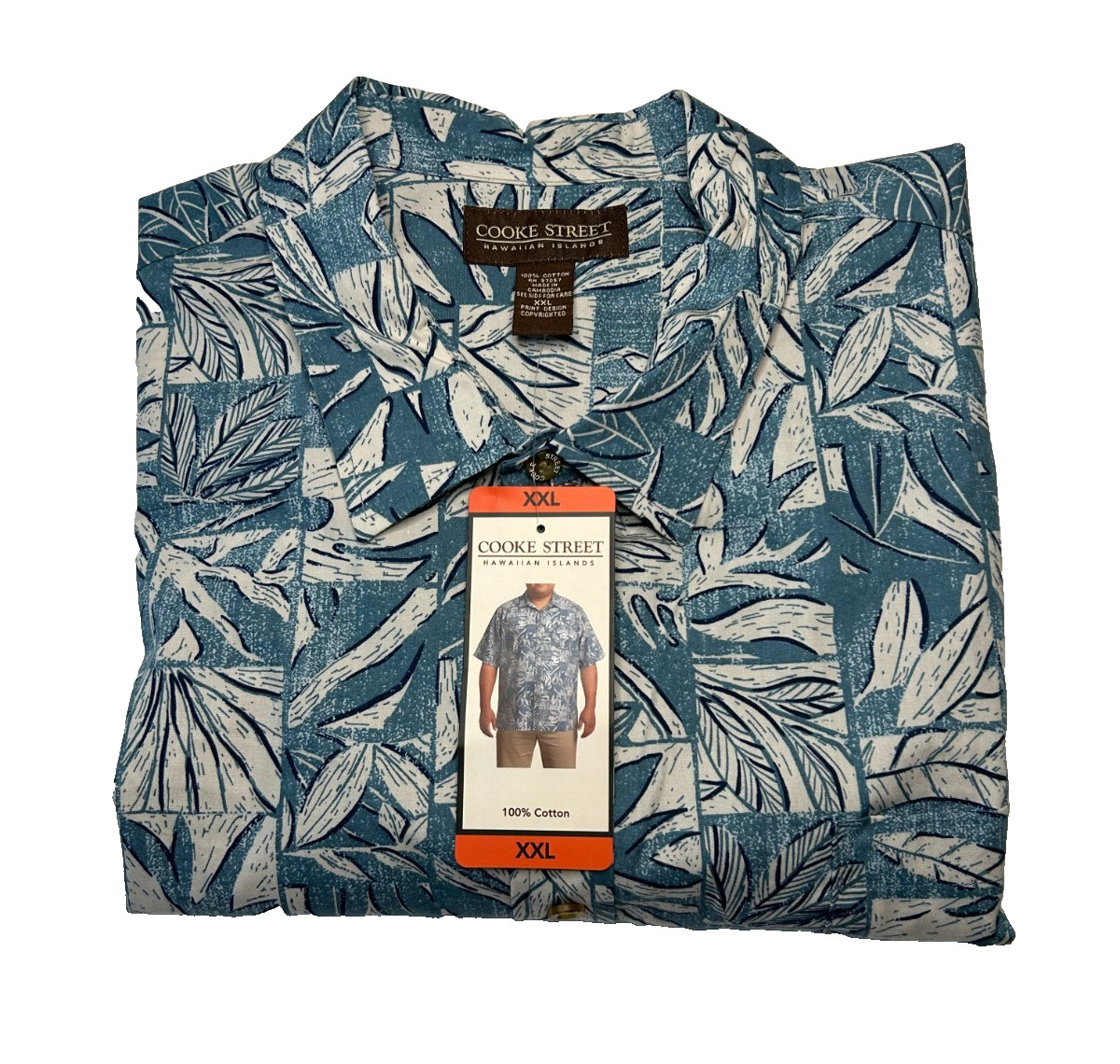 Cooke Street Mens Aloha Hawaiian Shirt Short Sleeve Cotton, Blue, Size 2XL