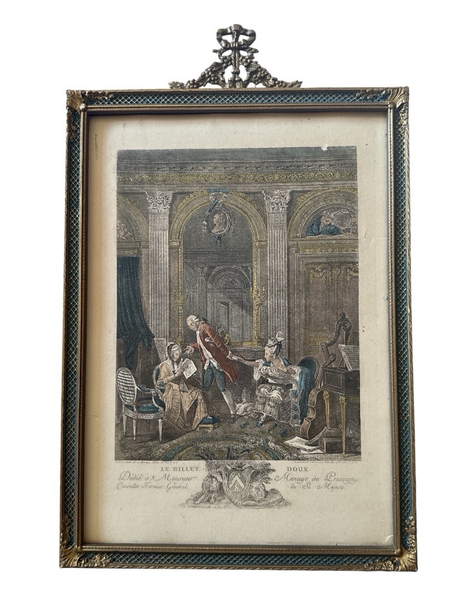 ANTIQUE WATERCOLOR Nicolaus de Launay “Le Billet Doux” Original Frame