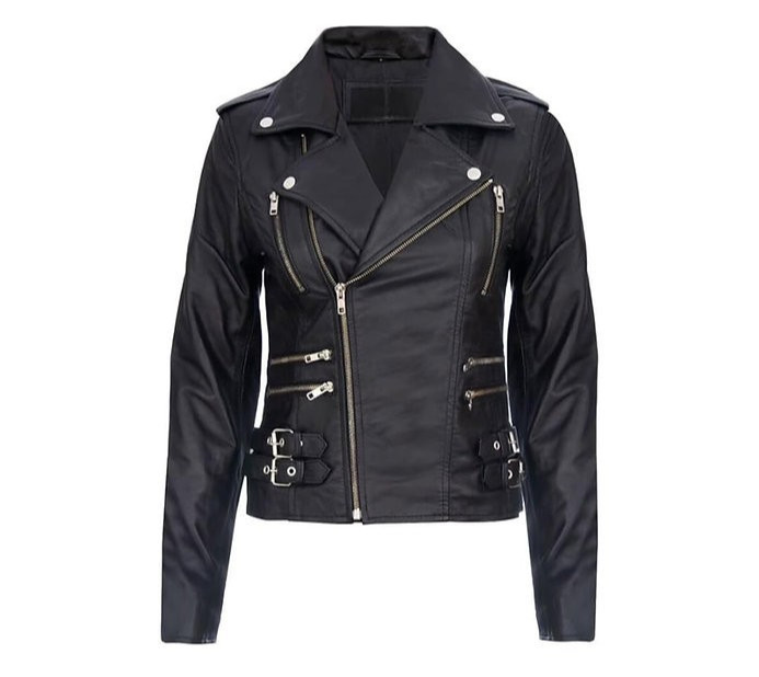 Ladies Black Retro 100% Nappa Real Leather Biker Jacket Soft Multi Zip Coat Ladies Black Retro 100% Nappa Real Leather Biker Jacket Soft Multi Zip Coat