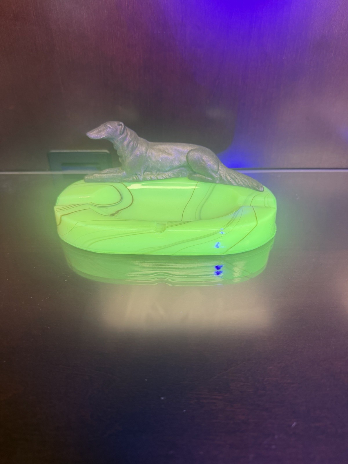 Vintage Houze Akro Agate Uranium Glass Slag Glass Borzoi Dog Ashtray Vintage Houze Akro Agate Uranium Glass Slag Glass Borzoi Dog Ashtray